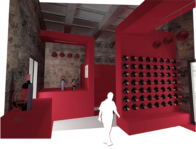 Visual 3- Interno dell’ipotetico wine bar o enoteca.