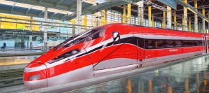 Madrid, Spain - June 08, 2017 : Modern hi-speed passenger train of Spanish railways company-Renfe, on Madrid railways station Puerta de Atocha.