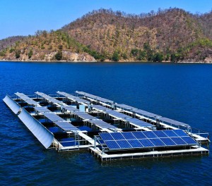 Solar panels in dam