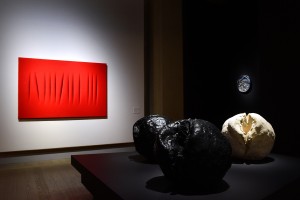 MILAN, ITALY - MAY 25: Italian contemporary artist Lucio Fontana masterpieces part of the exhibition "An Unexpected Collection" at Gallerie d'Italia Museum on May 25, 2023 in Milan, Italy. (Photo by Roberto Serra - Iguana Press/Getty Images)